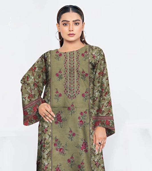 Mehndi Majesty – Dhanak 3-Piece Embroidered Ensemble | Rang-e-Fatima