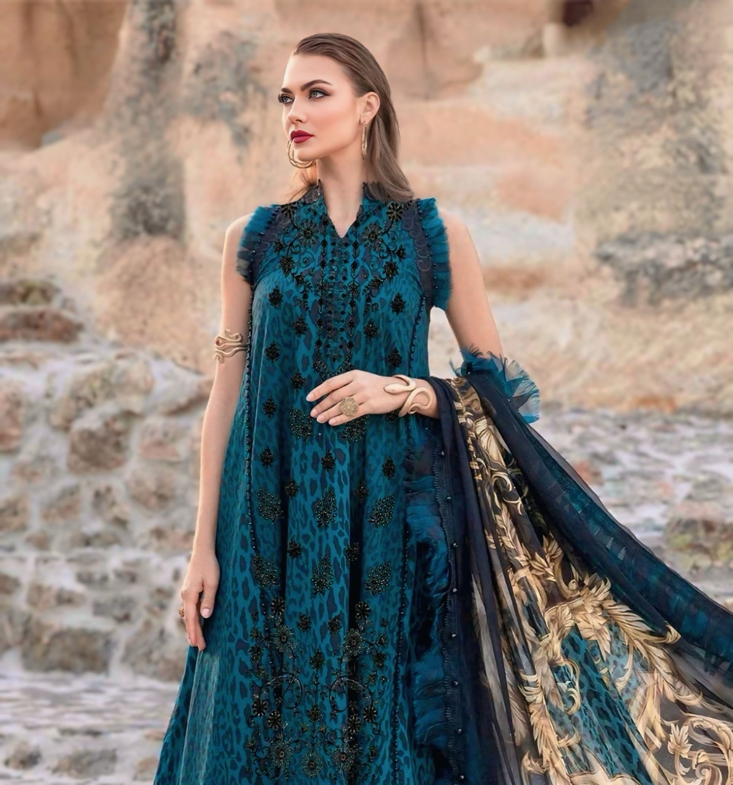 Rang-e-Fatima – Ocean Blue Grace with Elegant Embroidery”