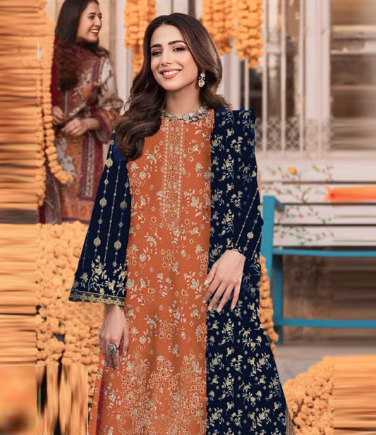 Sunlit Glow – Dhanak 3-Piece with Embroidered Elegance | Rang-e-Fatima